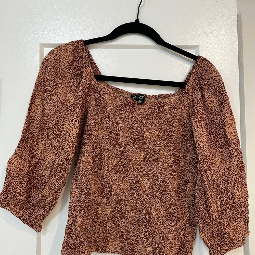 Jessica Simpson Brown and Orange Puff Sleeve Blouse